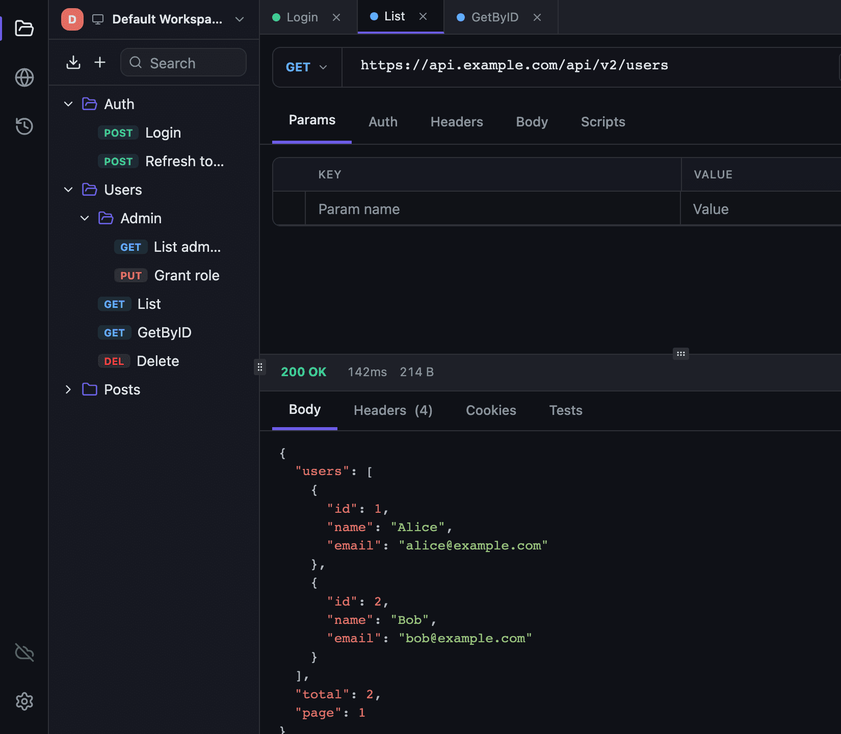 The Tetiva sidebar with a collection tree: the Admin folder nested inside Users