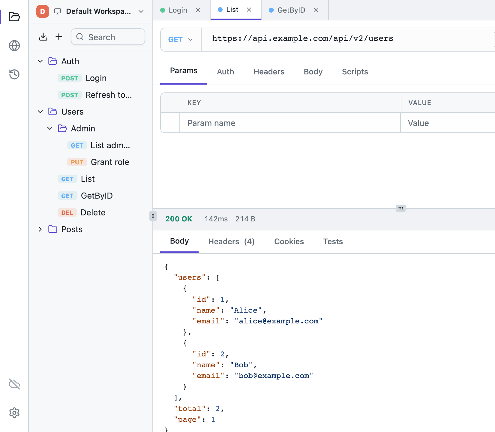 The Tetiva sidebar with a collection tree: the Admin folder nested inside Users