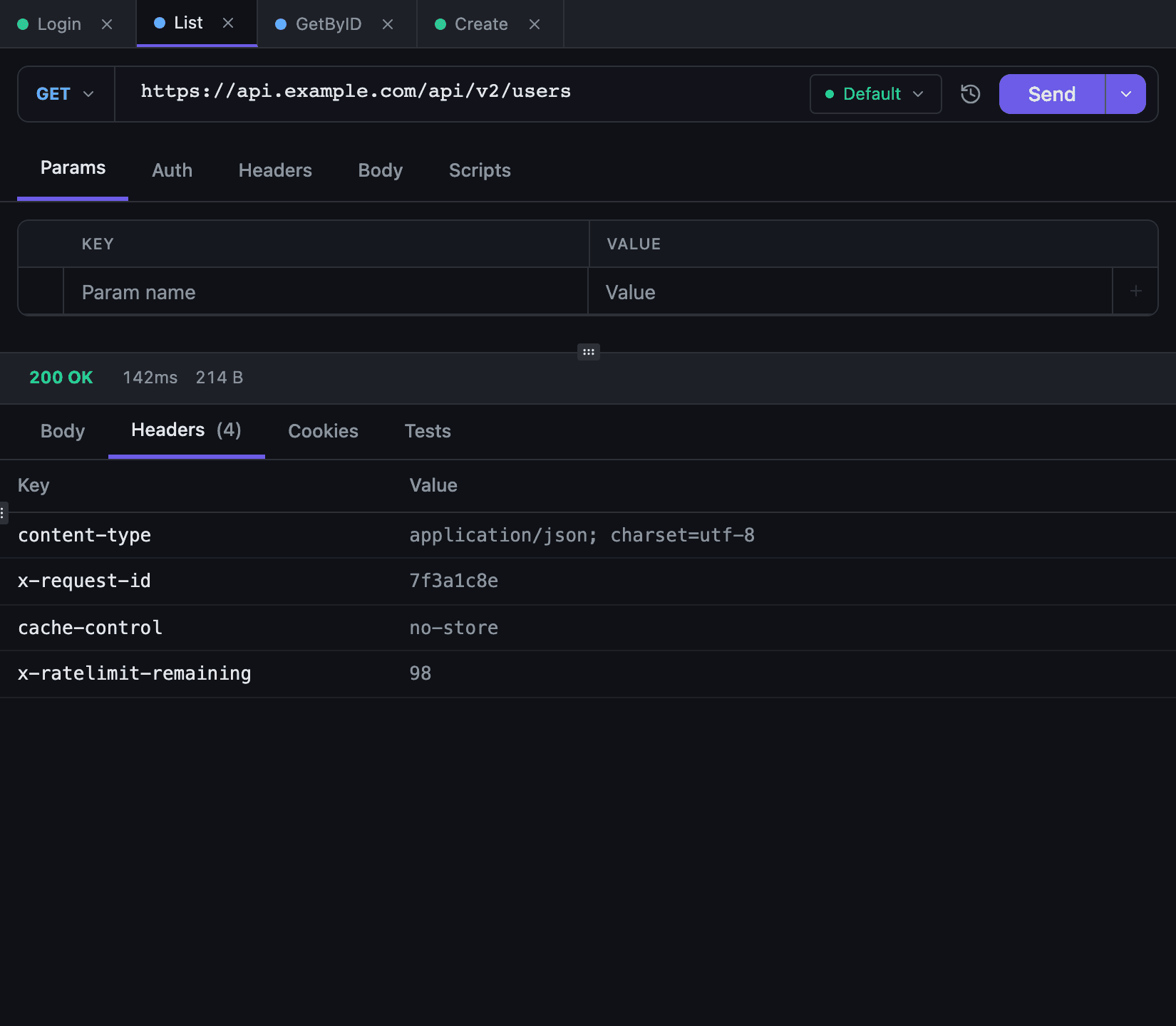 The Tetiva response pane on the Headers tab, showing the response header table