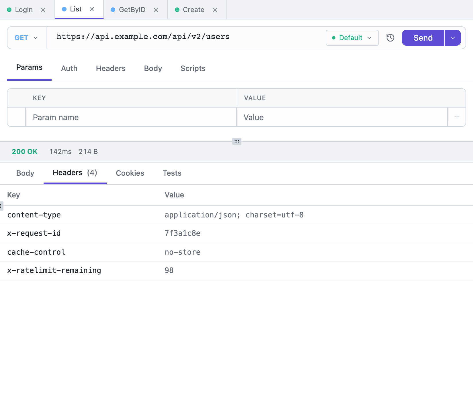 The Tetiva response pane on the Headers tab, showing the response header table