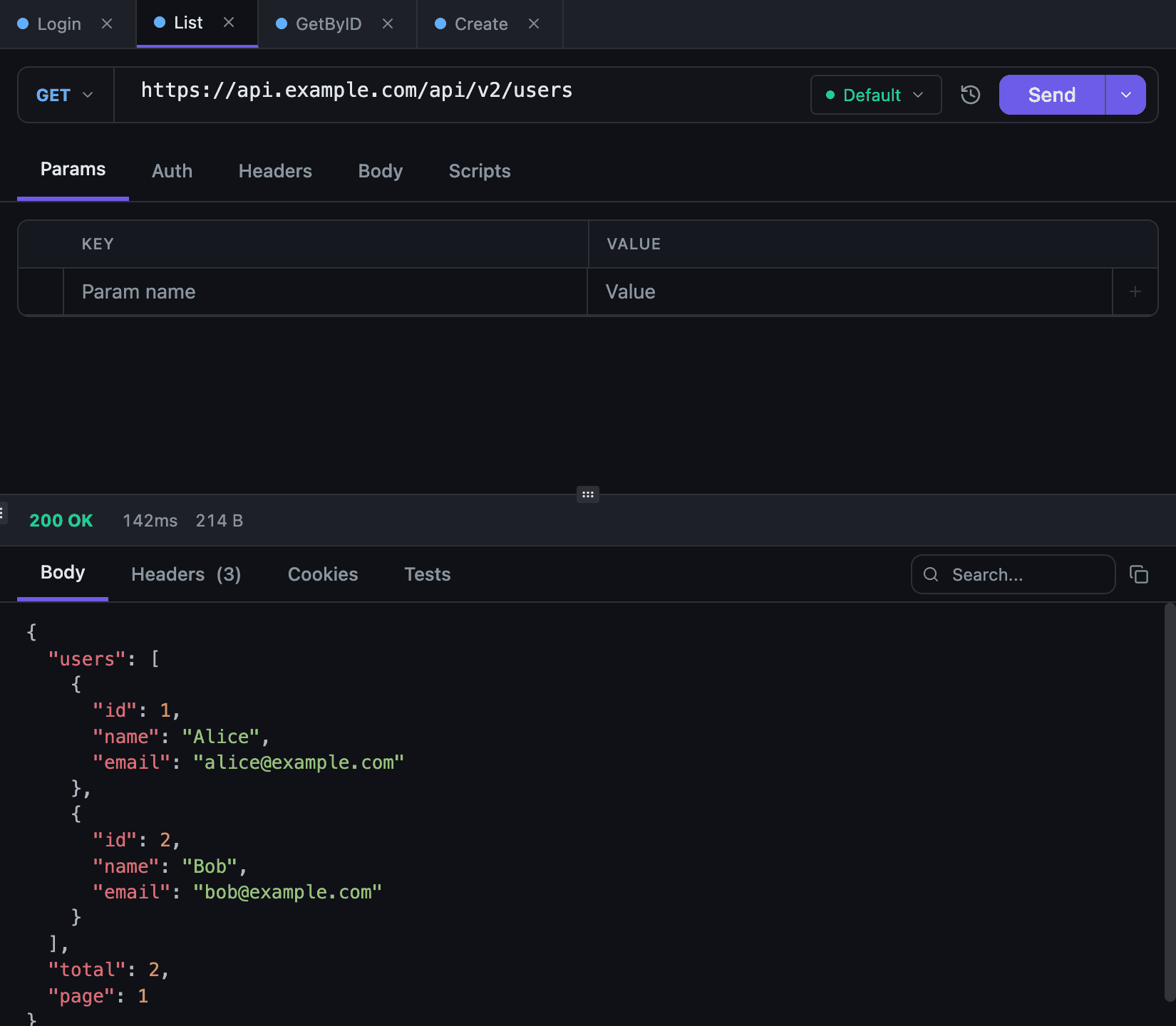 GET /api/v2/users HTTP request with a 200 OK response in Tetiva