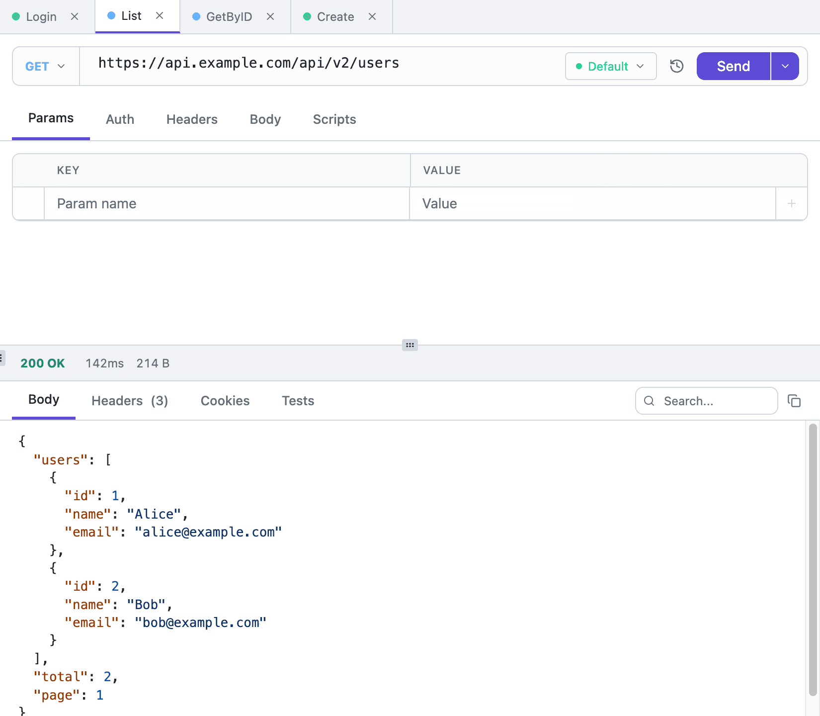 GET /api/v2/users HTTP request with a 200 OK response in Tetiva